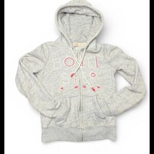 Hollister Light Gray Kids Hoodie with Pink Accents